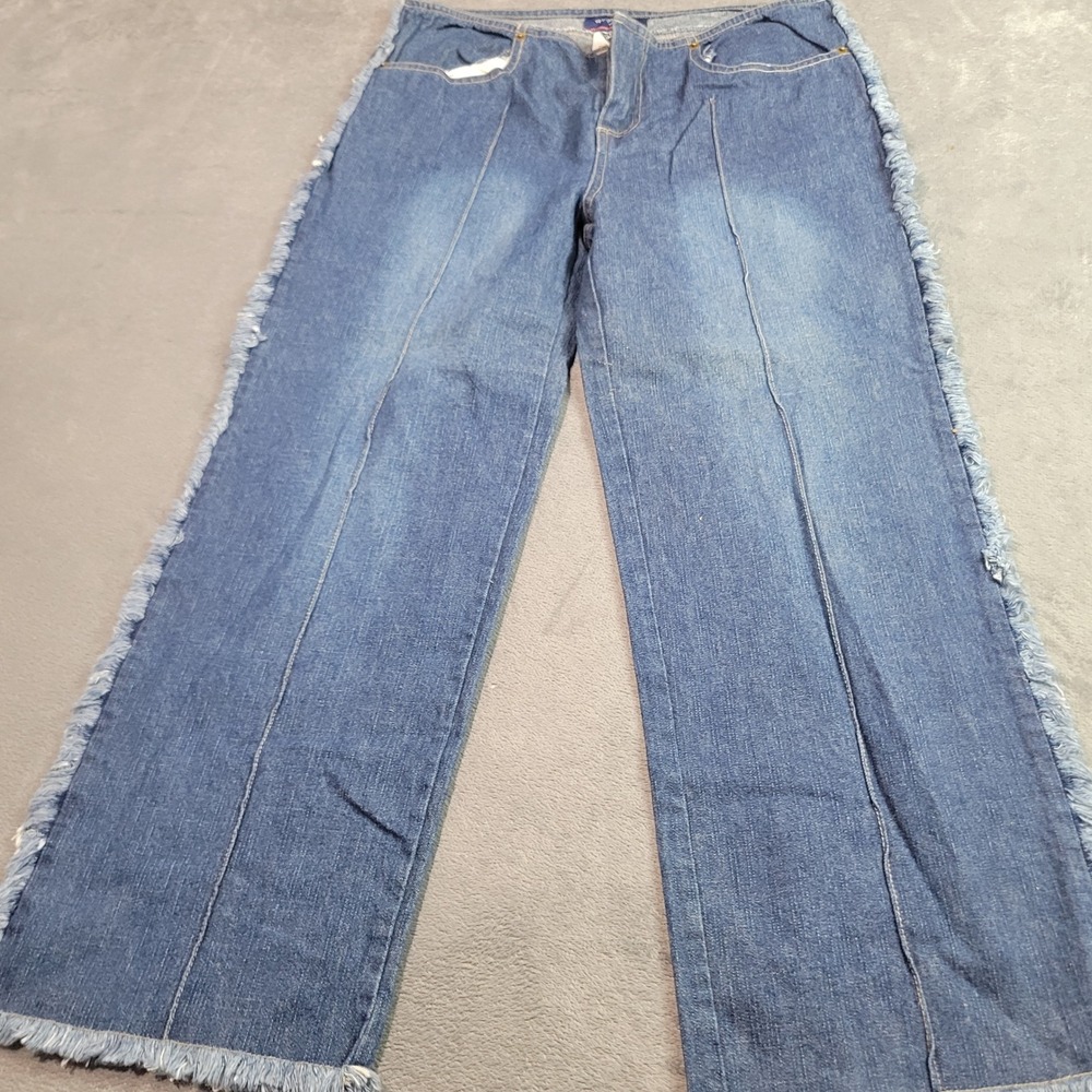 Attitude is Everything Blue Frayed Fringe Side Seam Wide Leg Jeans Womens 9/10‎